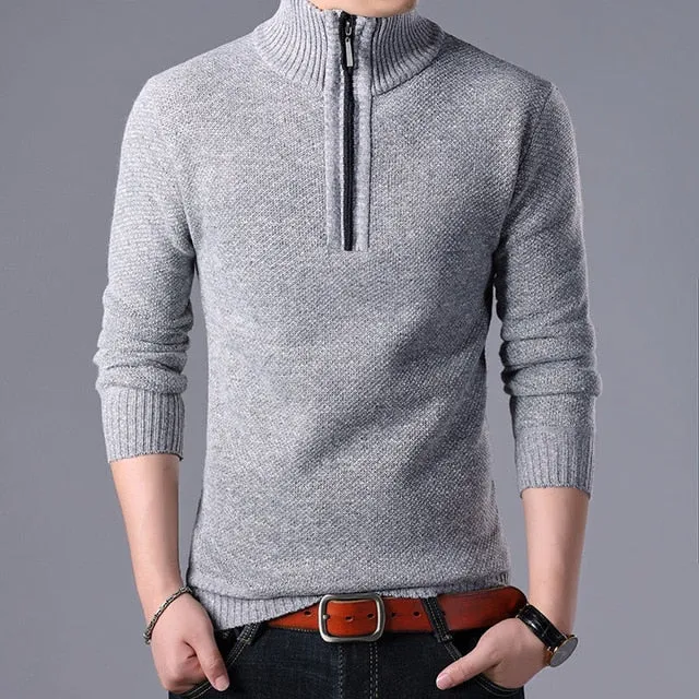 2019 Men's Sweaters Stand Collar Autumn Winter Warm Cashmere Wool Zipper Pullover