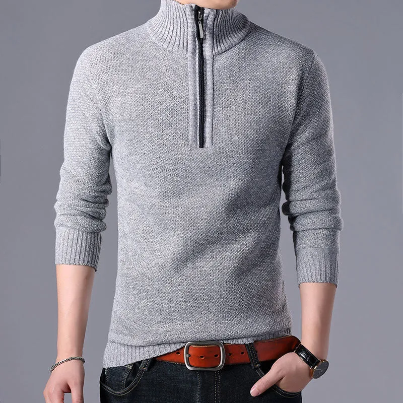 2019 Men's Sweaters Stand Collar Autumn Winter Warm Cashmere Wool Zipper Pullover
