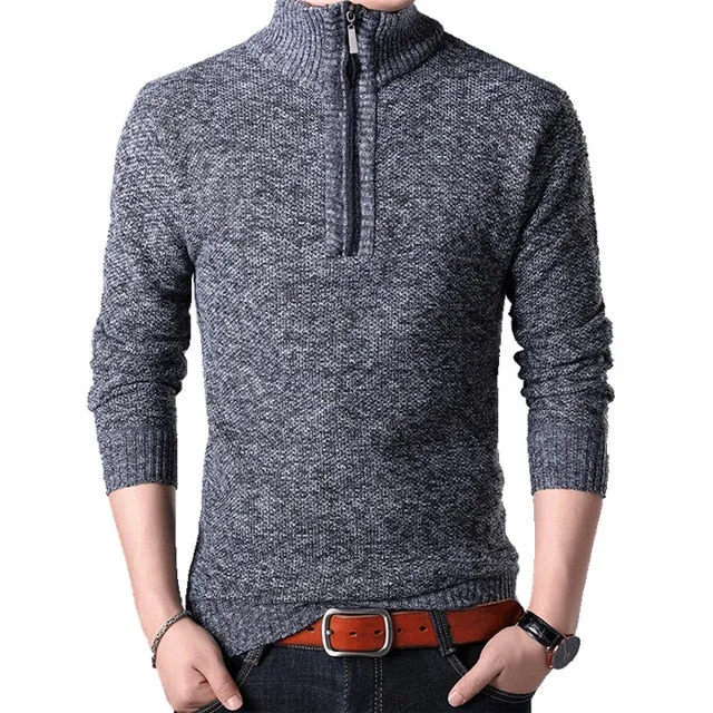 2019 Men's Sweaters Stand Collar Autumn Winter Warm Cashmere Wool Zipper Pullover
