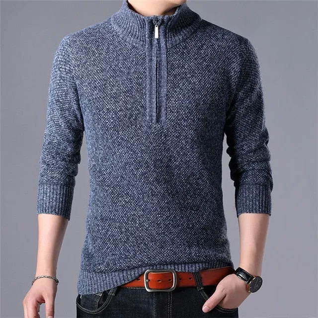 2019 Men's Sweaters Stand Collar Autumn Winter Warm Cashmere Wool Zipper Pullover