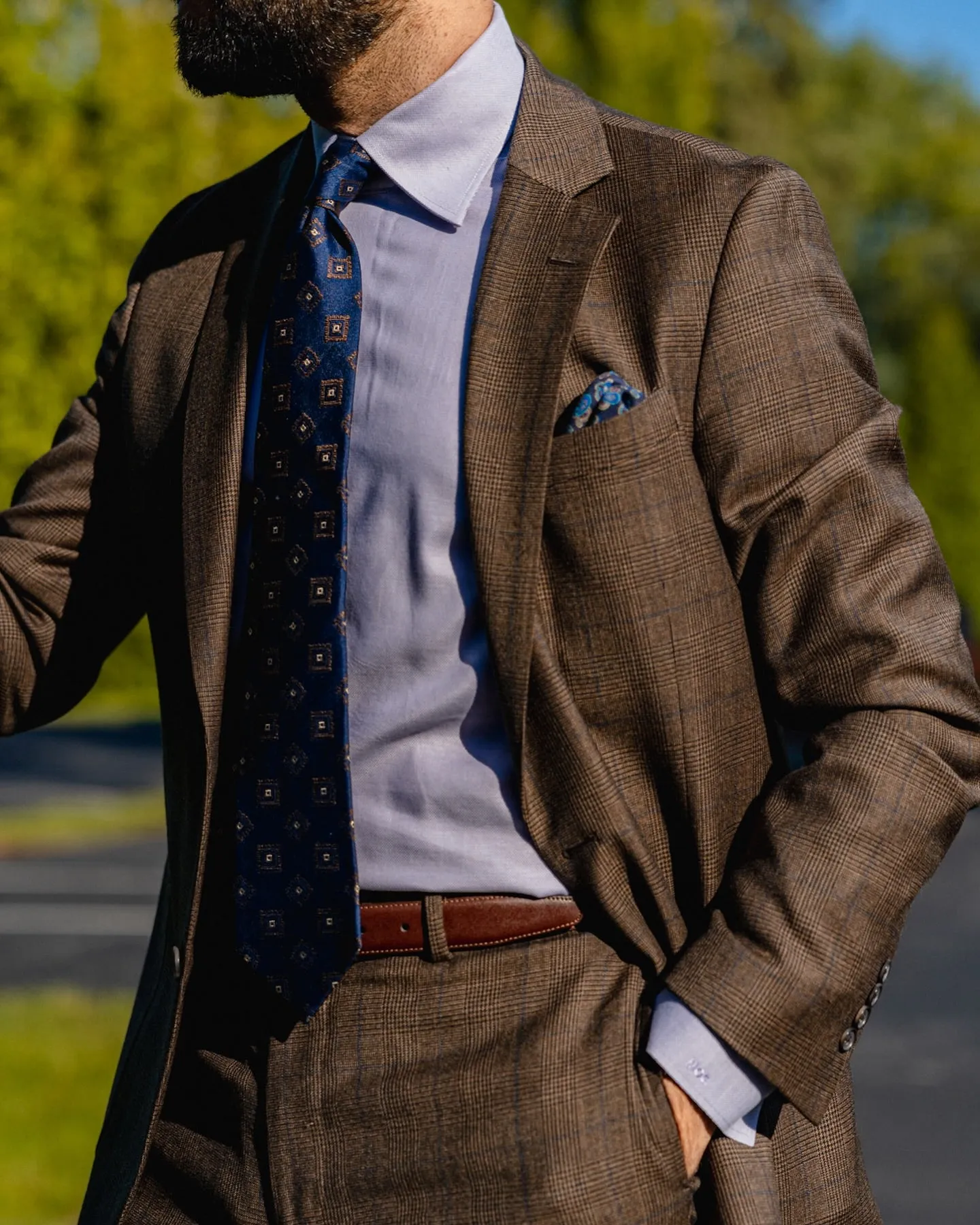 Andover Foulard Silk Tie, Navy / Bronze / Silver