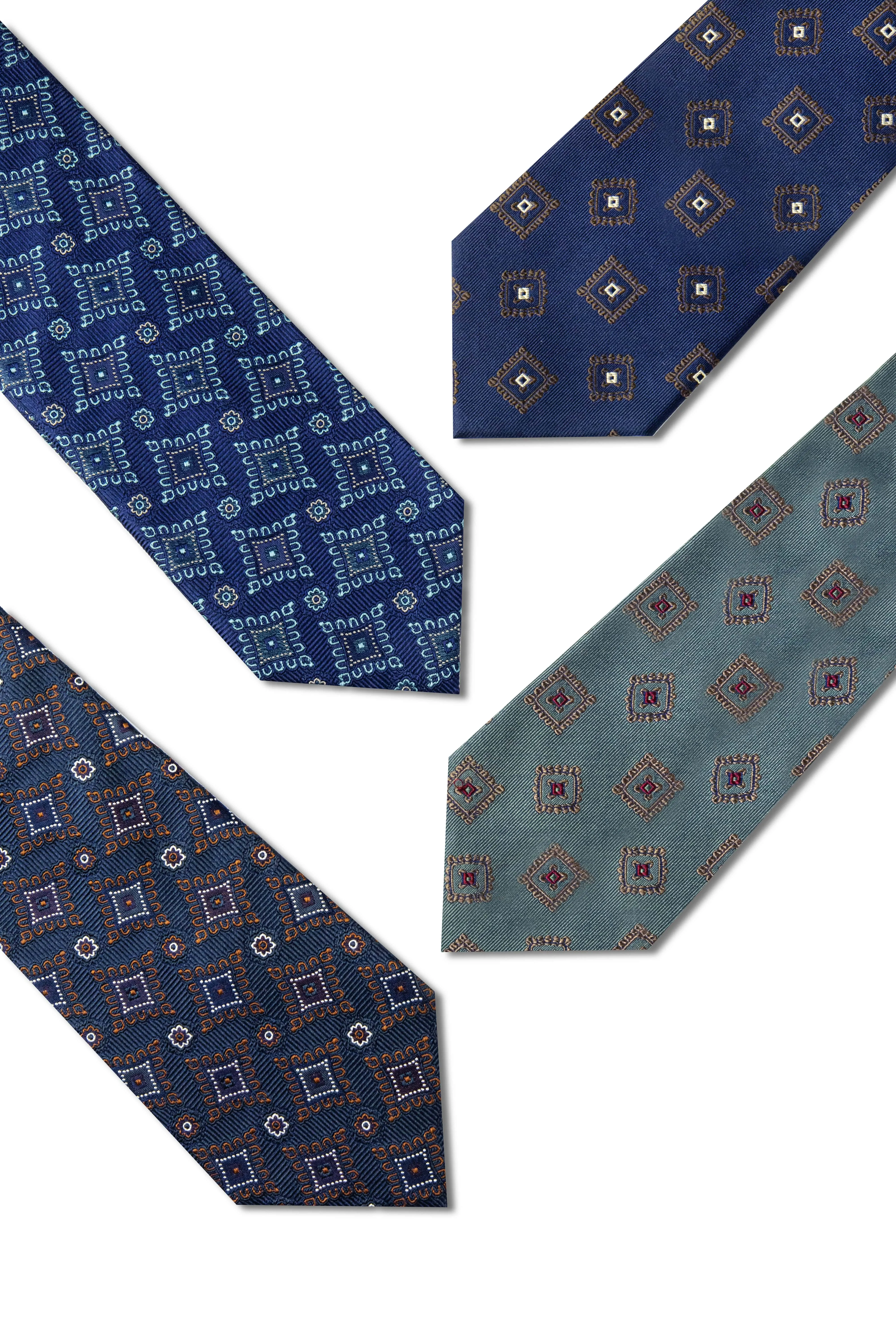 Andover Foulard Silk Tie, Navy / Bronze / Silver