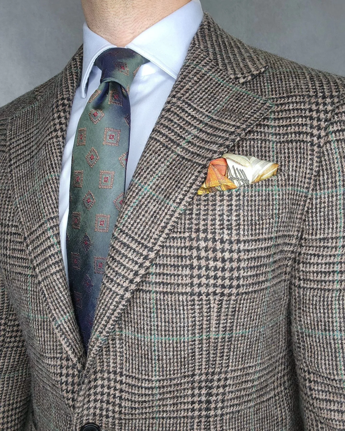 Andover Foulard Silk Tie, Olive Green / Bronze / Red