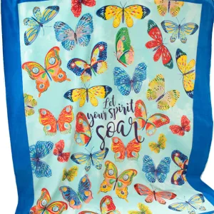 Colourful Butterflies on Light Blue Printed Polar Fleece Design 46 - 1.85M Panel