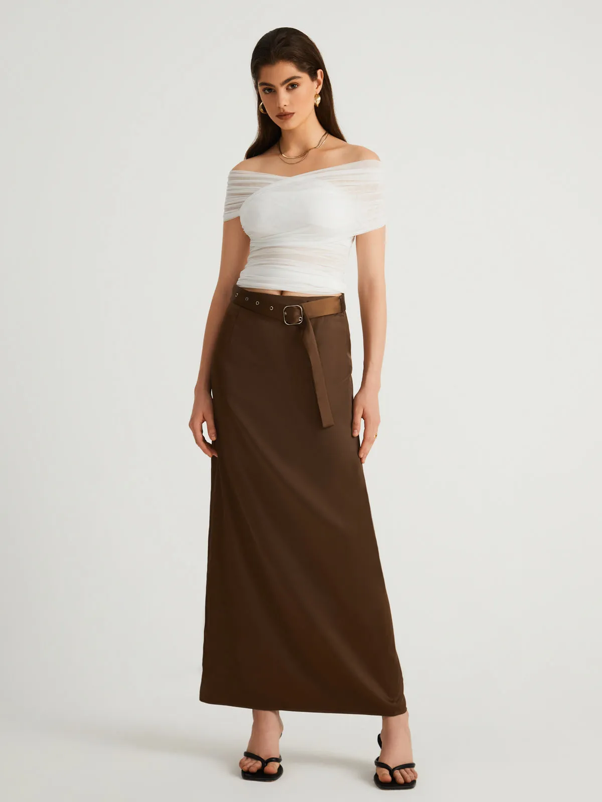 Criss Cross Off Trendy Shoulder Mesh Top