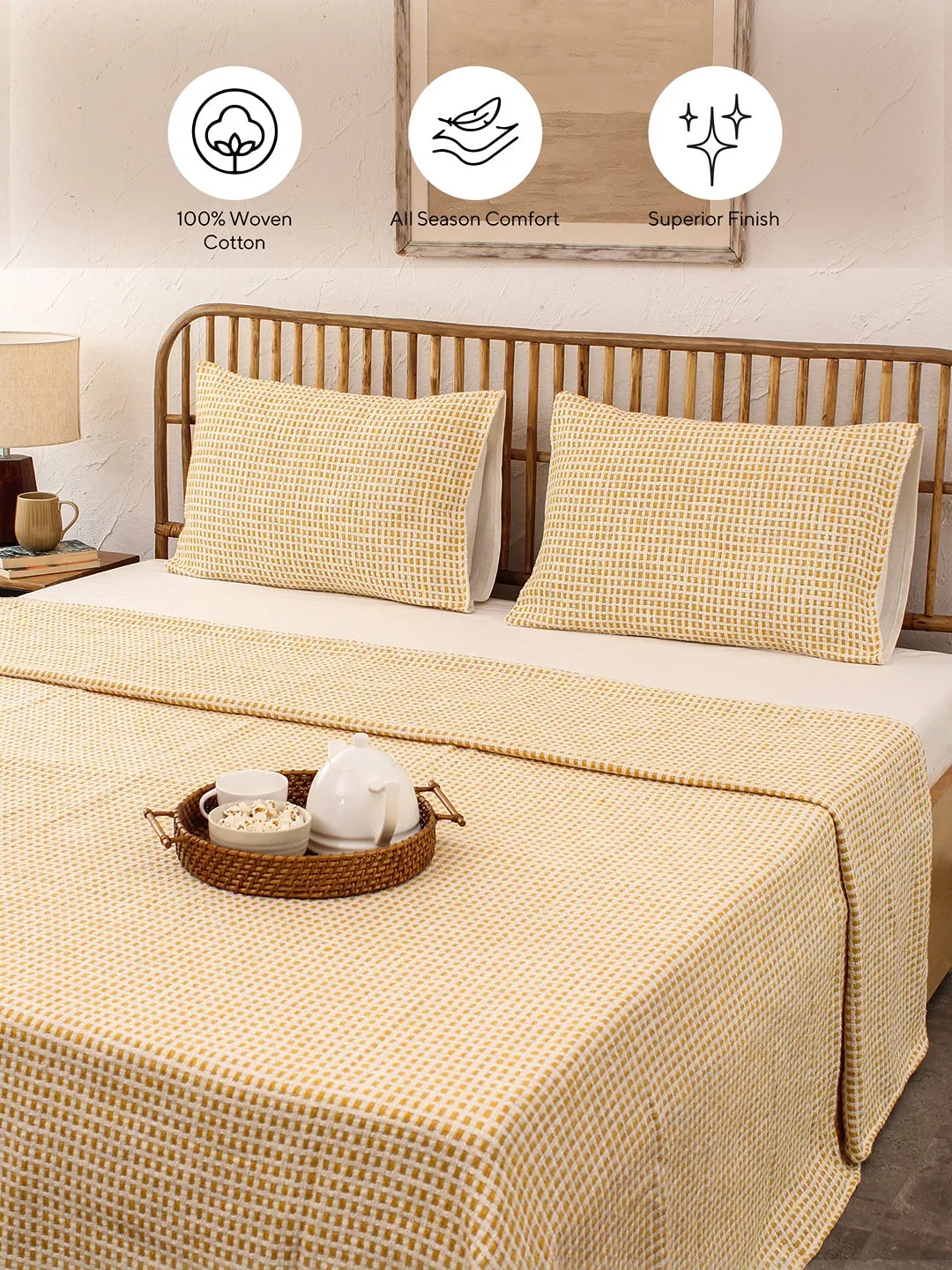 Girnar Double Bedcover (Yellow)