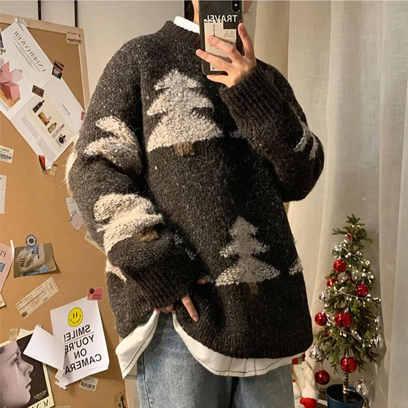 Jinquedai Black Red Green Men's Christmas Sweater Couple Warm Vintage Retro Sweaters Korean Streetwear Fashion Autumn Winter
