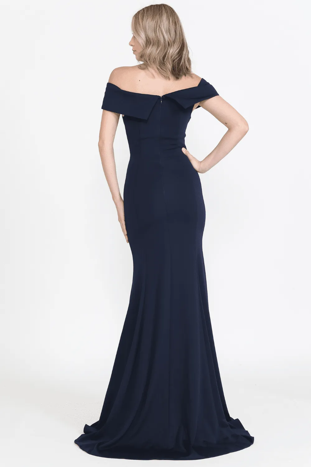 Long Off Shoulder Dress with Front Slit by Poly USA 8258