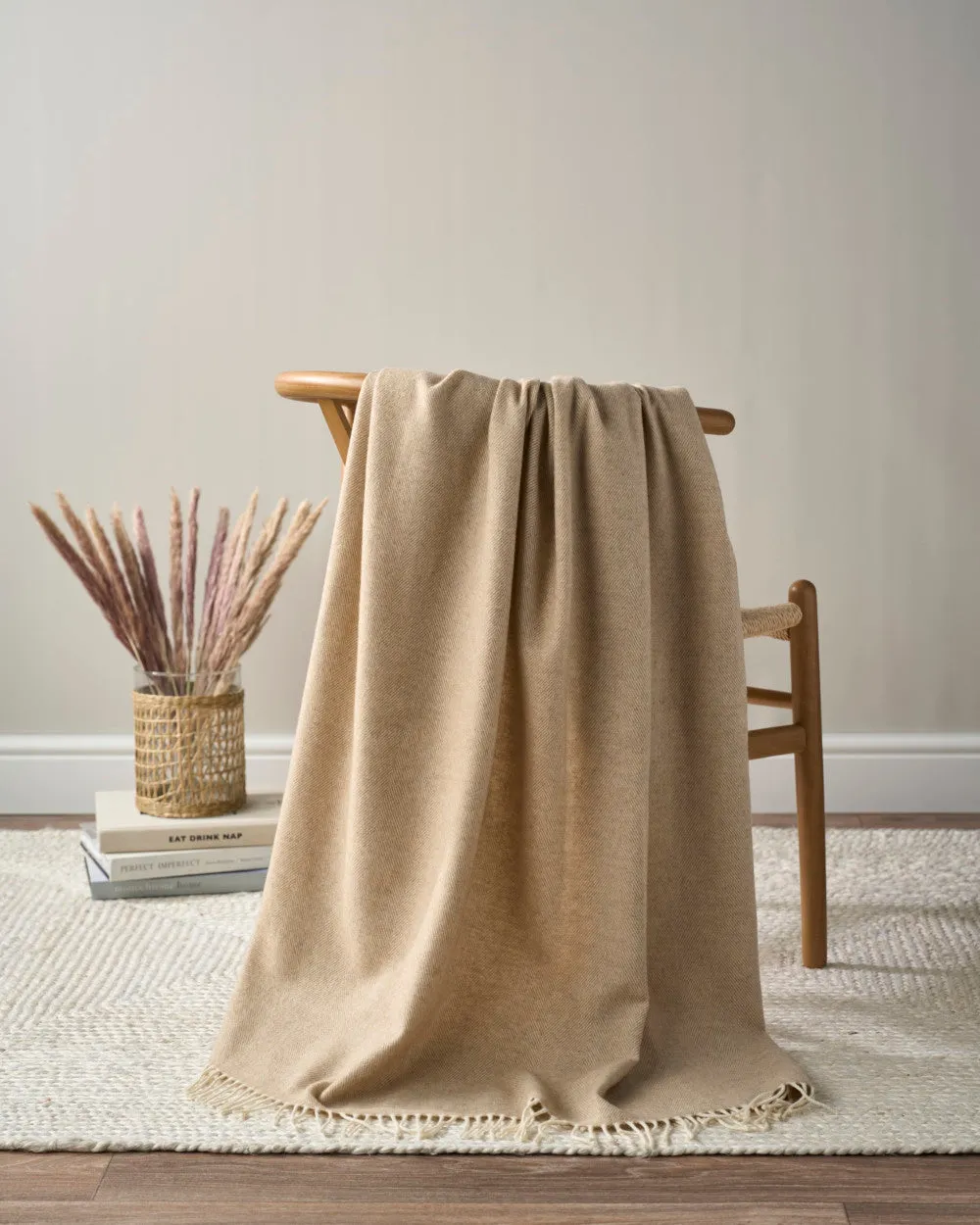 Merino Herringbone Blanket: Basswood