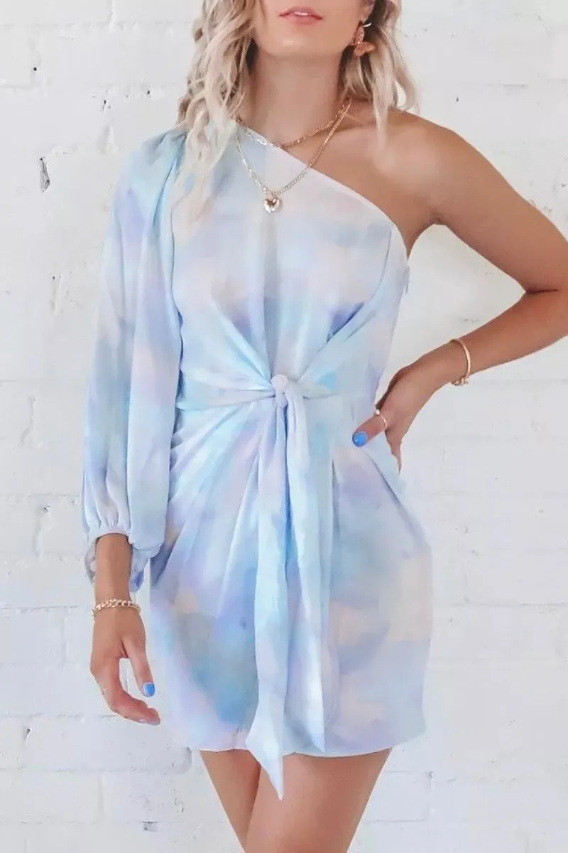 O Neck Sunshine Trendy Print Grey Mini Dress