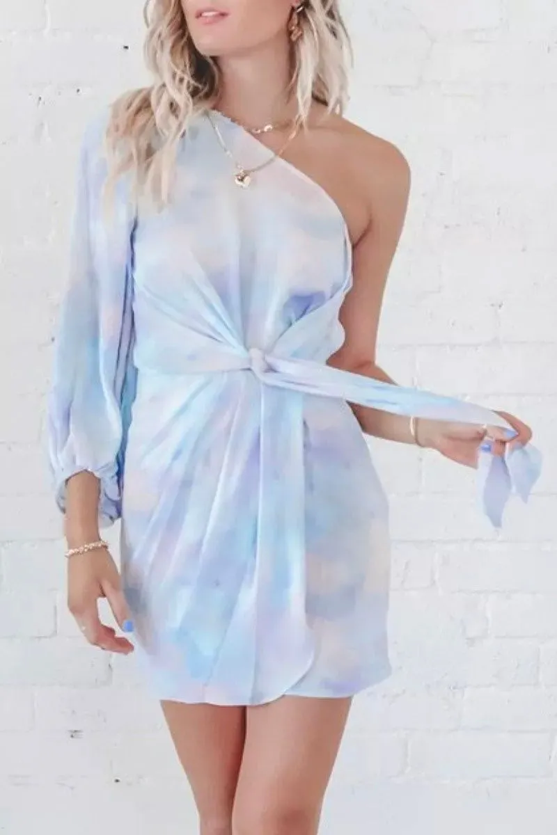 O Neck Sunshine Trendy Print Grey Mini Dress