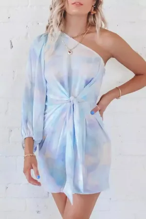 O Neck Sunshine Trendy Print Grey Mini Dress