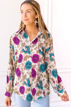 Rodeo Queen Cow Print Button Down
