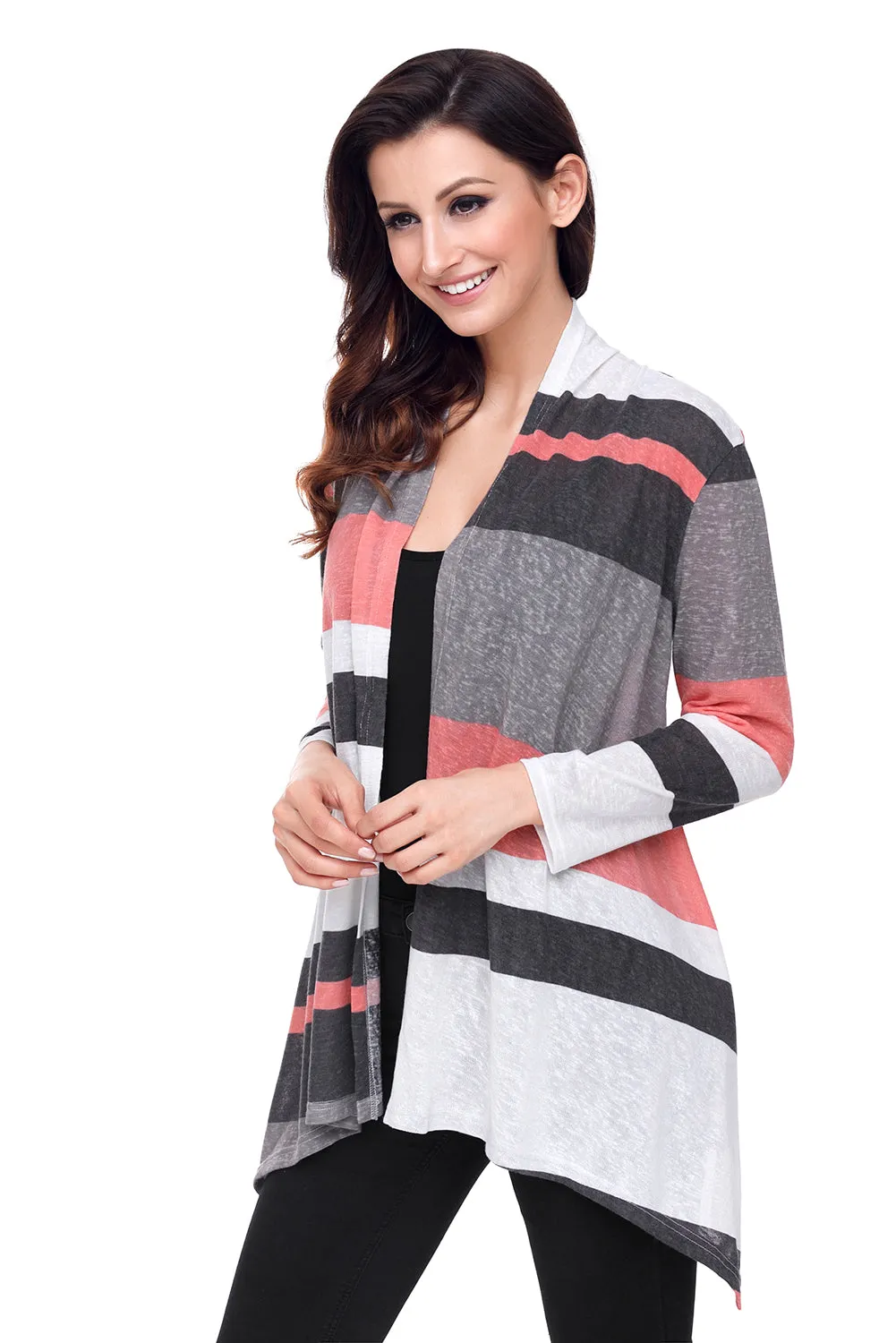Shawl Neck Colorblock Long Sleeve Cardigan