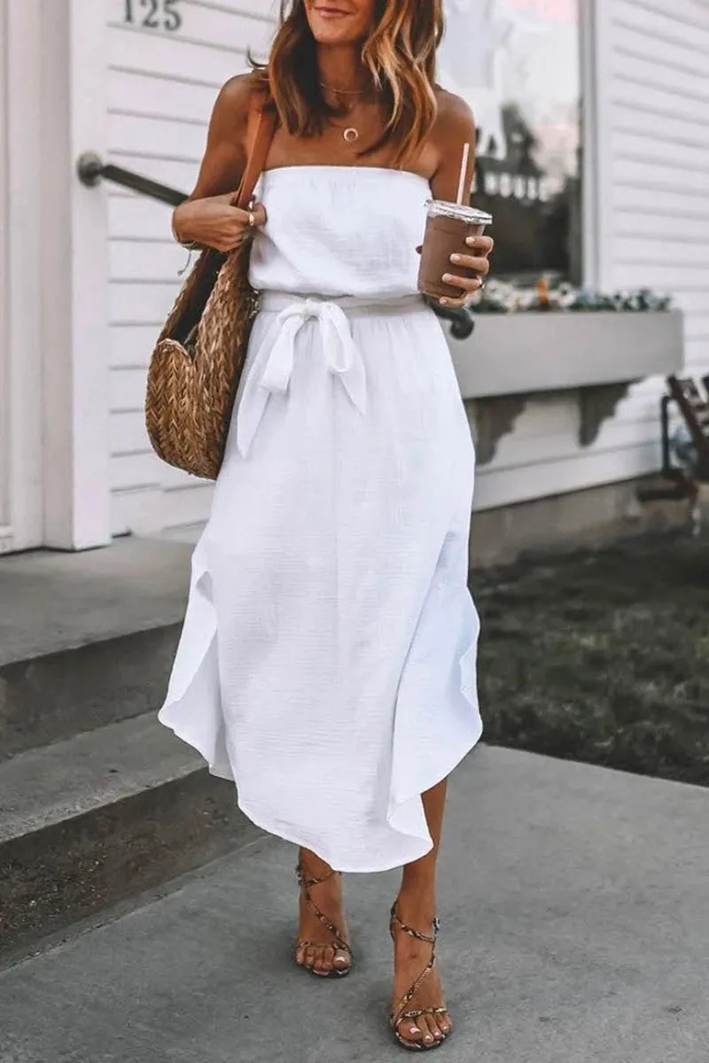 Striped Floral Print Trendy Patchwork White Maxi Dress