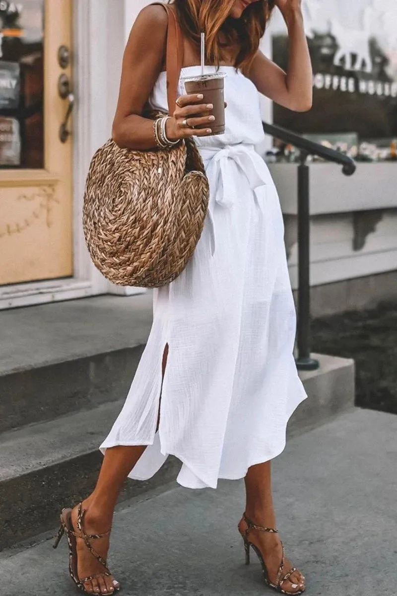 Striped Floral Print Trendy Patchwork White Maxi Dress