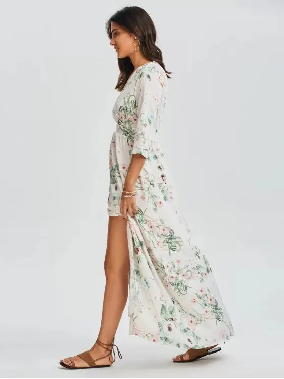 TastyHottie - Trendy Floral V Neck Slit Maxi Dress