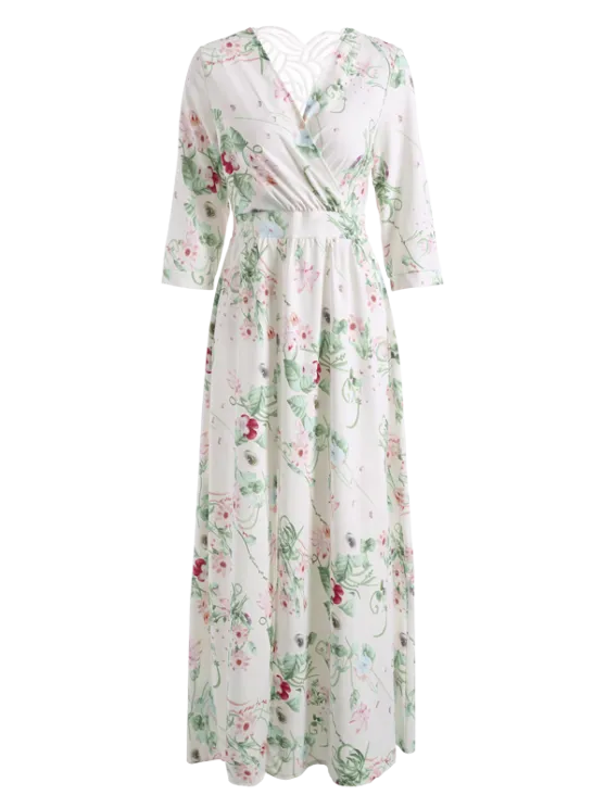 TastyHottie - Trendy Floral V Neck Slit Maxi Dress