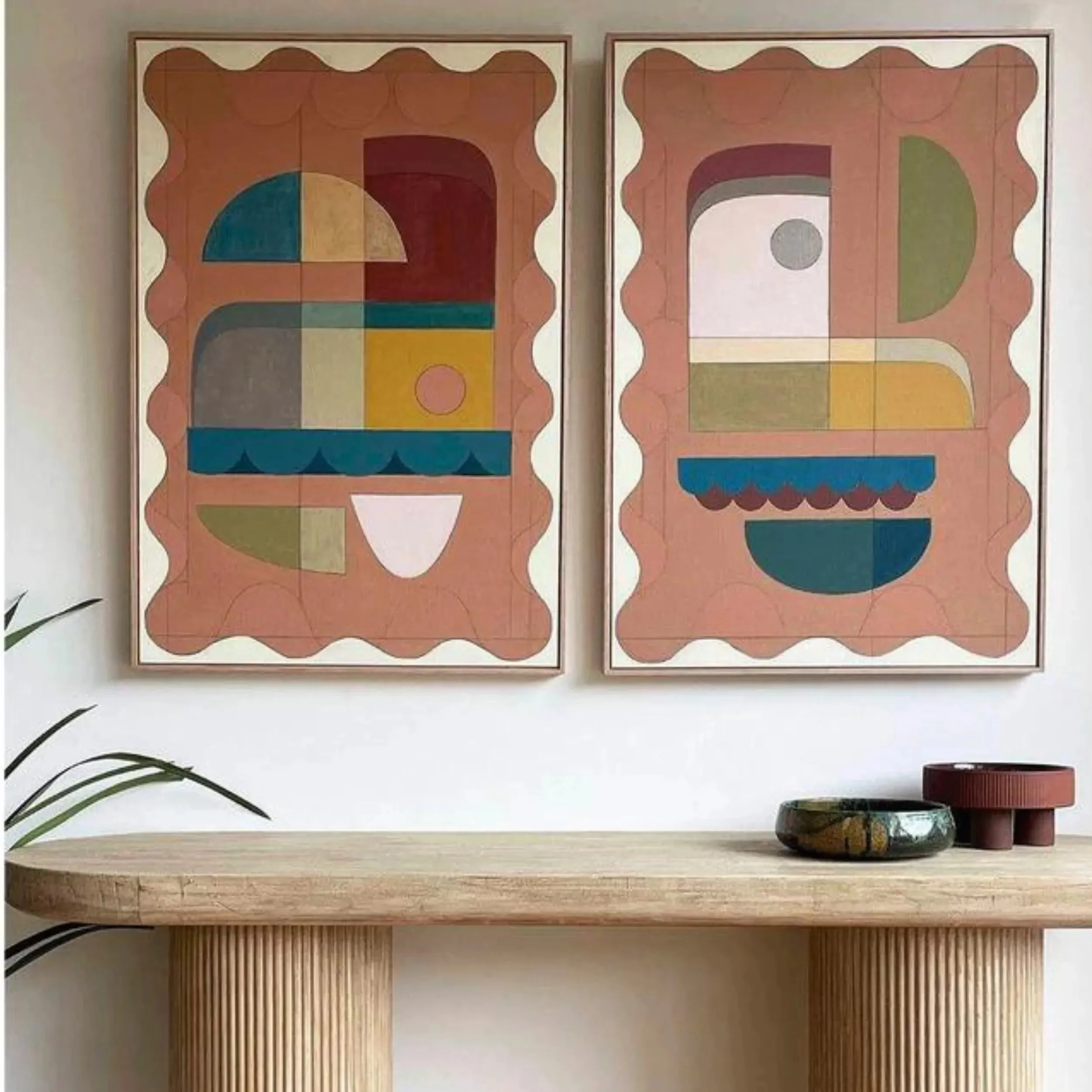 Terracotta Blush Two Canvas Print 92cm x 61cm Oak Frame