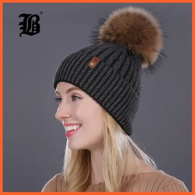 Winter Beanie Women'S Pearl Curled Hat | Pompom Thick Warm Hats New Brand Knitted High Quality Wool Beanies