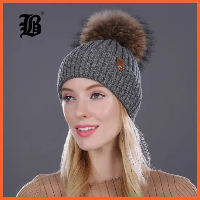 Winter Beanie Women'S Pearl Curled Hat | Pompom Thick Warm Hats New Brand Knitted High Quality Wool Beanies
