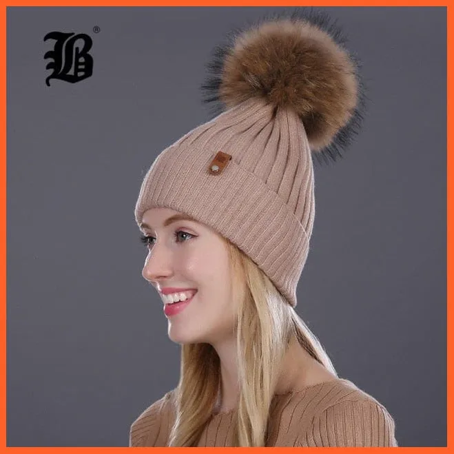 Winter Beanie Women'S Pearl Curled Hat | Pompom Thick Warm Hats New Brand Knitted High Quality Wool Beanies