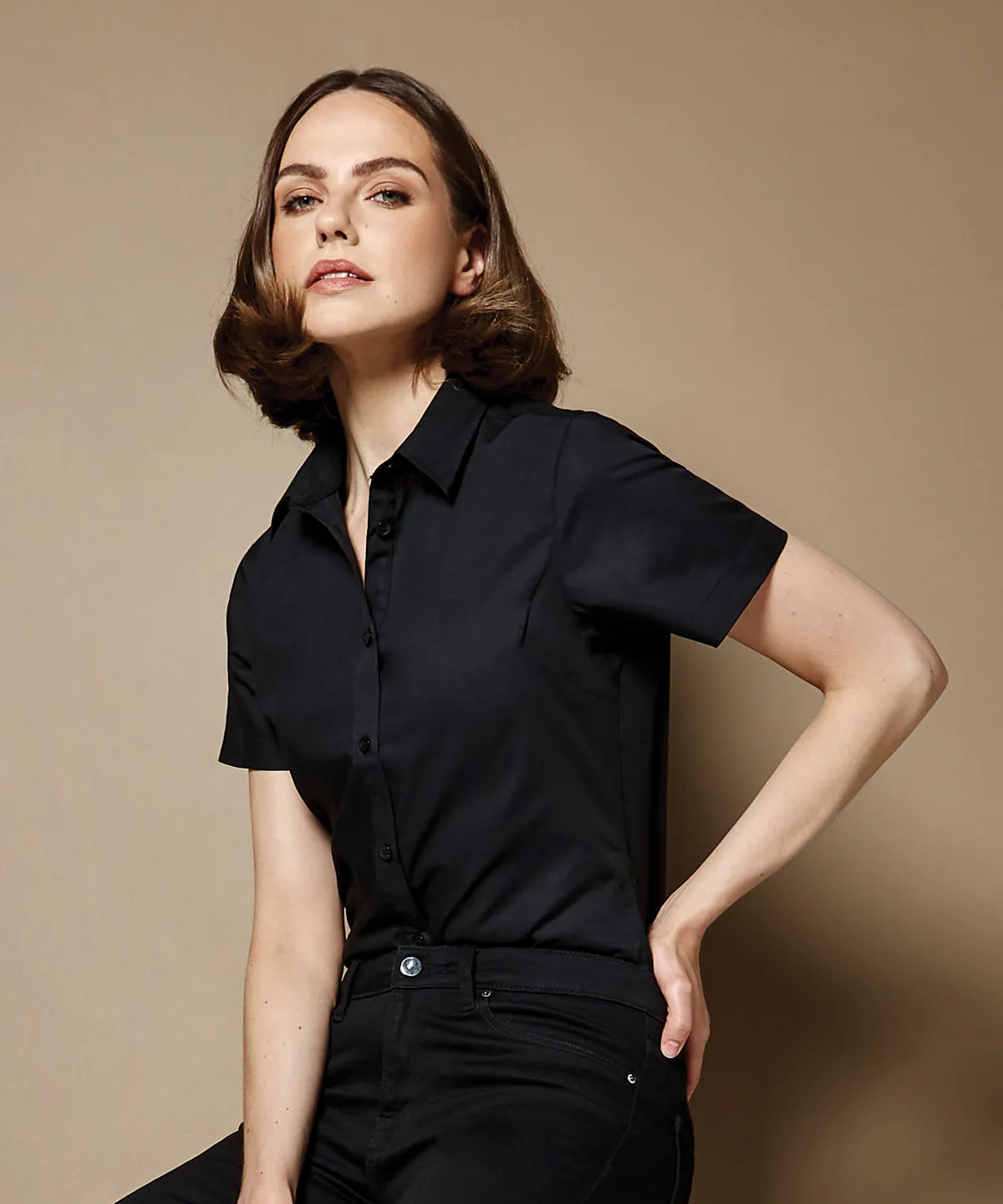 Womens poplin shirt short sleeve | Graphite